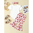 thumbnail image 3 of Nygoyerh 0-24M Baby Girls Cute Summer Outfits Ruffles Short Sleeve Romper + Flower/Strawberry Print Trousers + Headband 3Pcs Infant Toddler Casual Long Pants Sets, 3 of 9