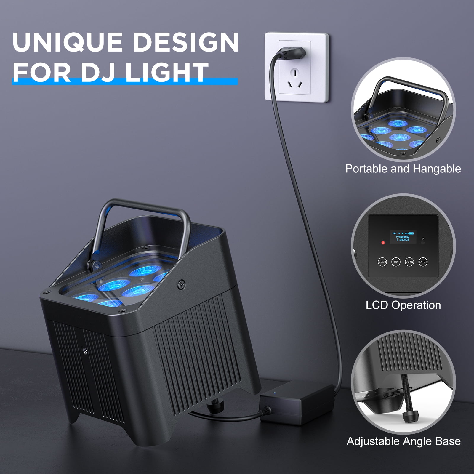 Battery Rechargeable Stage Par Lights, 9X18W RGBW+UV 6-IN-1 8800 mAh Remote/APP/DMX512 Control for Wedding Birthday Christmas Holiday Party Stage Lighting