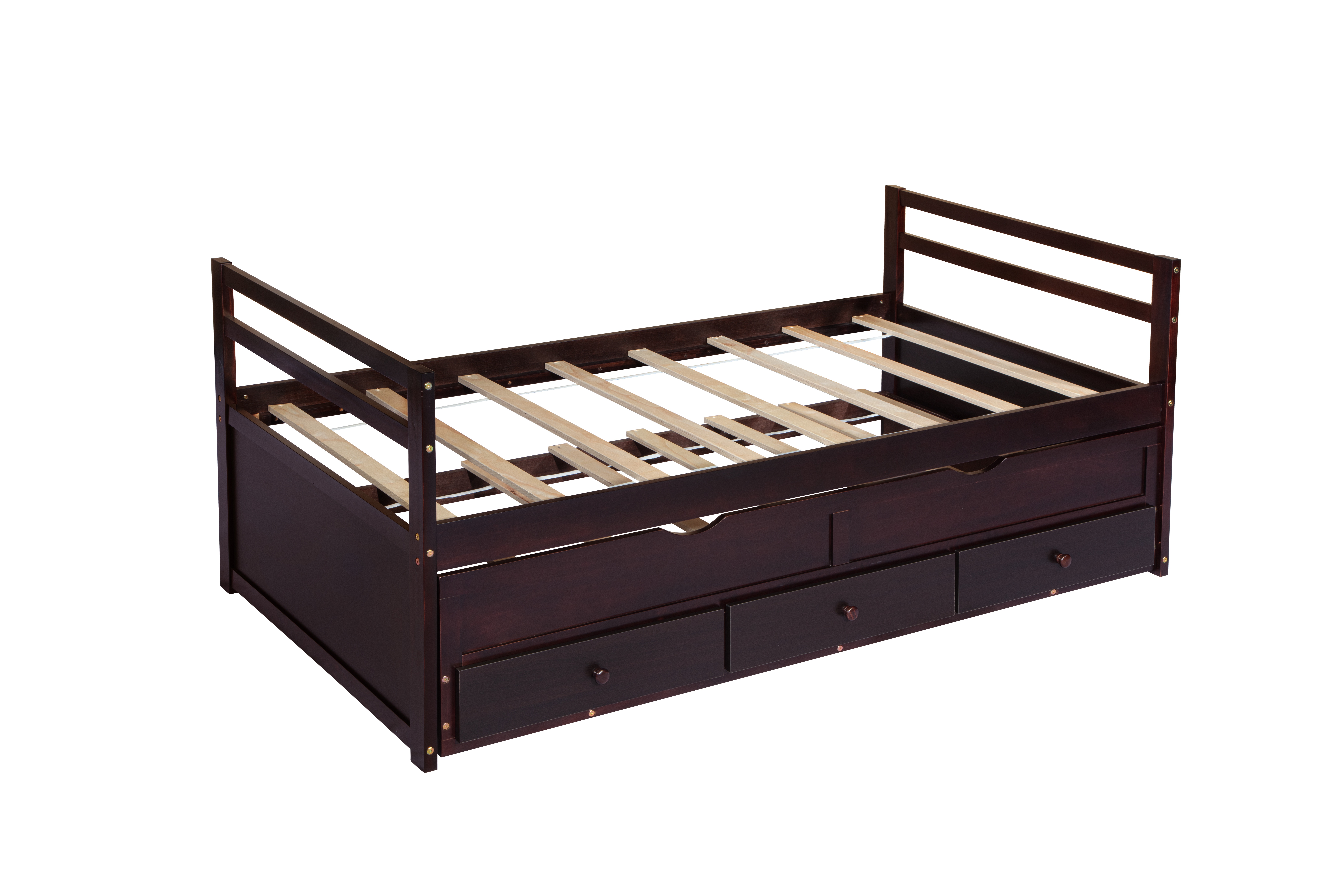 Bellemave House Twin Size Pine Wood and MDF Bed Frame with Trundle, Brown