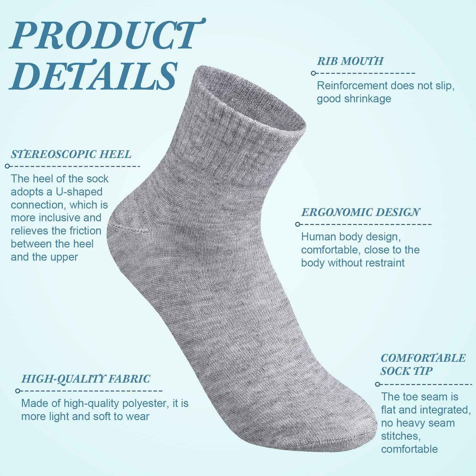 48 Pairs Men Quarter Ankle Socks Moisture Wicking Athletic Crew Casual Sports Socks Bulk for Homeless