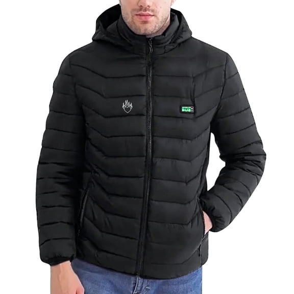 LpwkSSA Men's Heated Down Jacket Casual Solid Zipper Winter Cotton Coat Four Control 21 Areas Heat Heating Tanks USB Charging Tanks Long Sleeve Hooded Outwear Black L