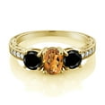 thumbnail image 2 of Gem Stone King 1.92 Ct Orange Red Madeira Citrine Black Diamond 18K Yellow Gold Plated Silver Moissanite Ring (Size 5), 2 of 4