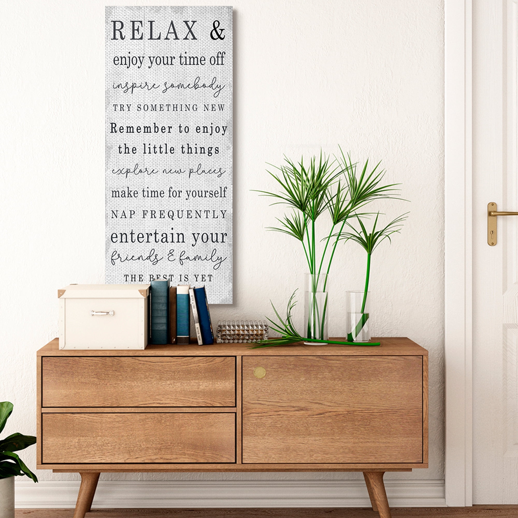 Stupell Industries Retirement Relaxation Sign White Distressed Pattern Inspirational Painting Gallery Wrapped Canvas Art Print Wall Art, 20 x 48