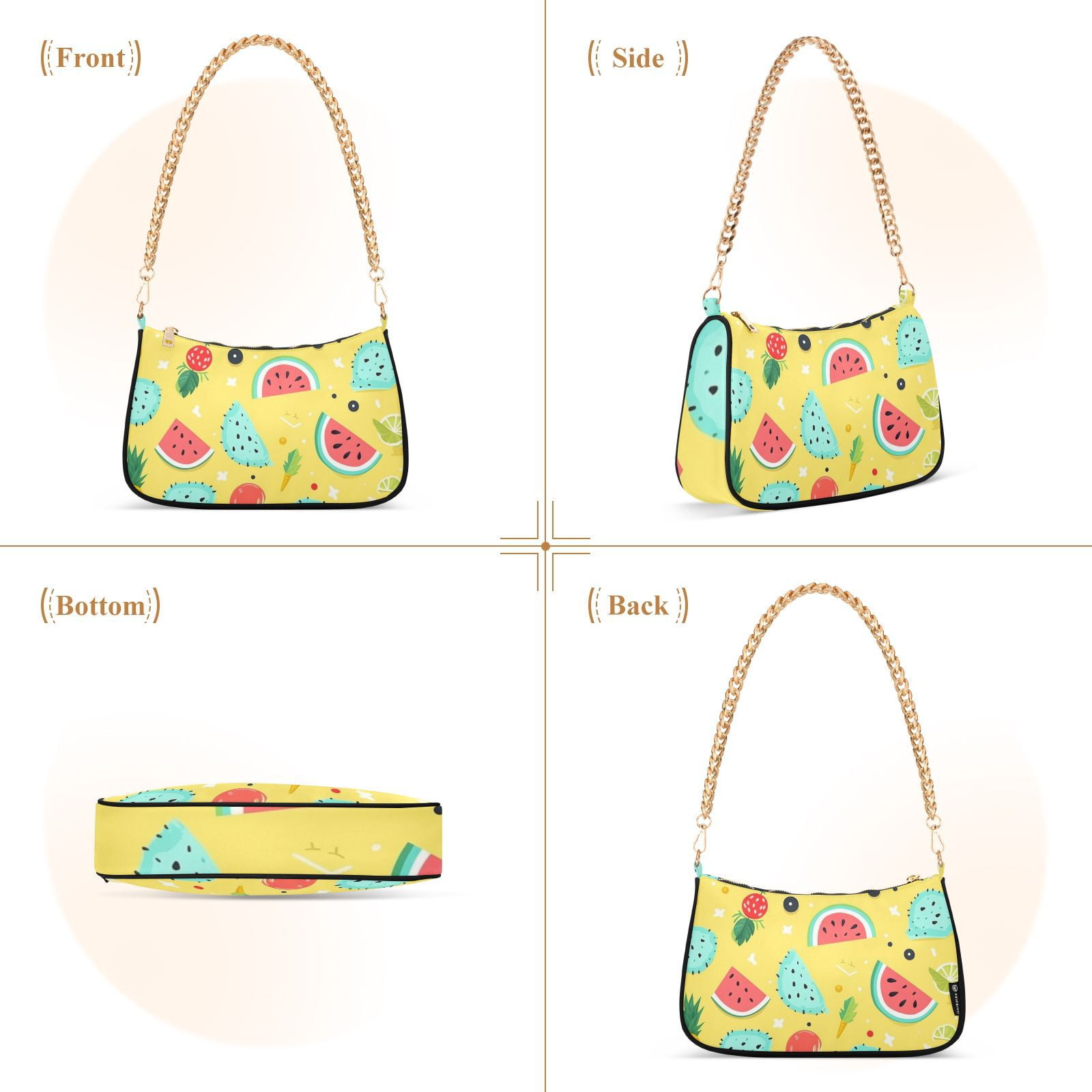 Watermelons Lemons CactusWomen Small Shoulder Bag Crossbody Tote Hobo Bags Purse Clutch Handbags with Chain Strap for Women