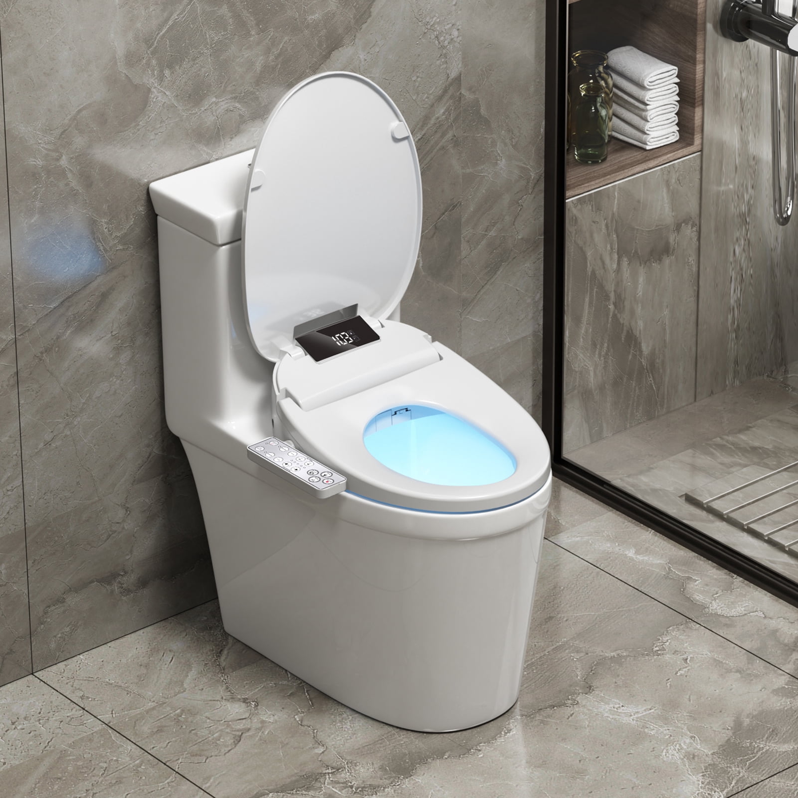 WLJBIDET Electric Bidet with Heated Toilet Seat, Warm Water, Air Drying, Fixing Panel Control