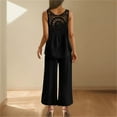 thumbnail image 4 of FAIWAD Summer Outfits for Women Linen Hollow Out Tank Tops and Wide Leg Pants Trendy Vacation Loose Casual Set with Pockets, 4 of 9