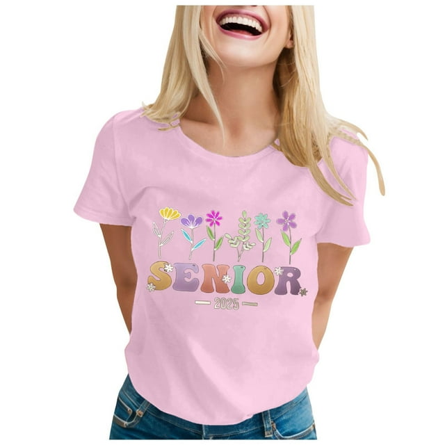 Icvfdpl Womens T Shirts Graduation Season Printed Short Sleeve Crew Neck Dailywear Soft Xxl