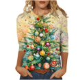 thumbnail image 2 of Holiday Gifts! Titcea Christmas Shirts for Women 3/4 Sleeve Round Neck Fashion Christmas Print Pullover Sweaters 2024 Loose Comfortable Casual Tops, 2 of 5