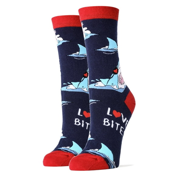 OoohYeah Women's Funny Novelty Shark Crew Socks, Crazy Fashion Stocking Stuffer, Love Bites, Size 5-10