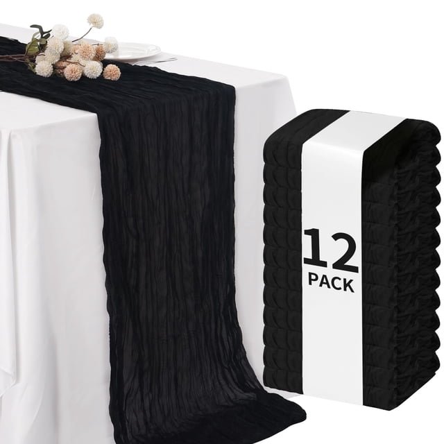 Set de 12 Caminos de Mesa de Gasa Negra Fixwal 89x305 cm