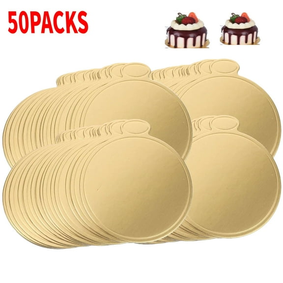 Beaupretty-50Pcs Round Golden Cardboard, Round Mini Cake Boards, Mousse Cake Base, Cake Paper Board