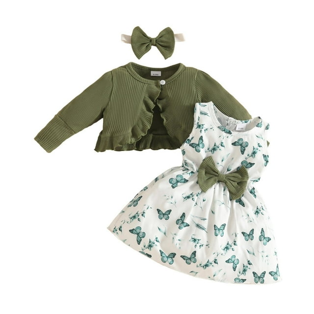 Zecgelong Robe à Imprimés pour Tout-Petites Filles, Manteau à Volants à Manches Longues, Hauts, Bandeaux, Ensembles Tenues de Fête pour Filles