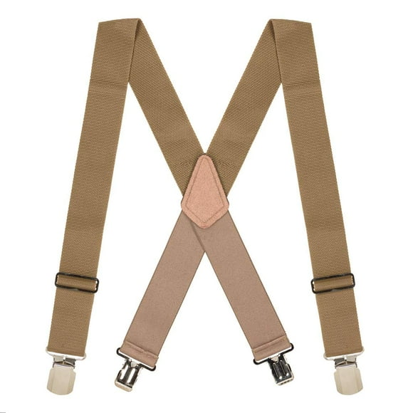 Suspender Store Heavy Duty Non-Stretch Work Suspenders - 2" Wide Webbing - Pin Clip - 60" for 6'4" to 6'9" tall - Tan
