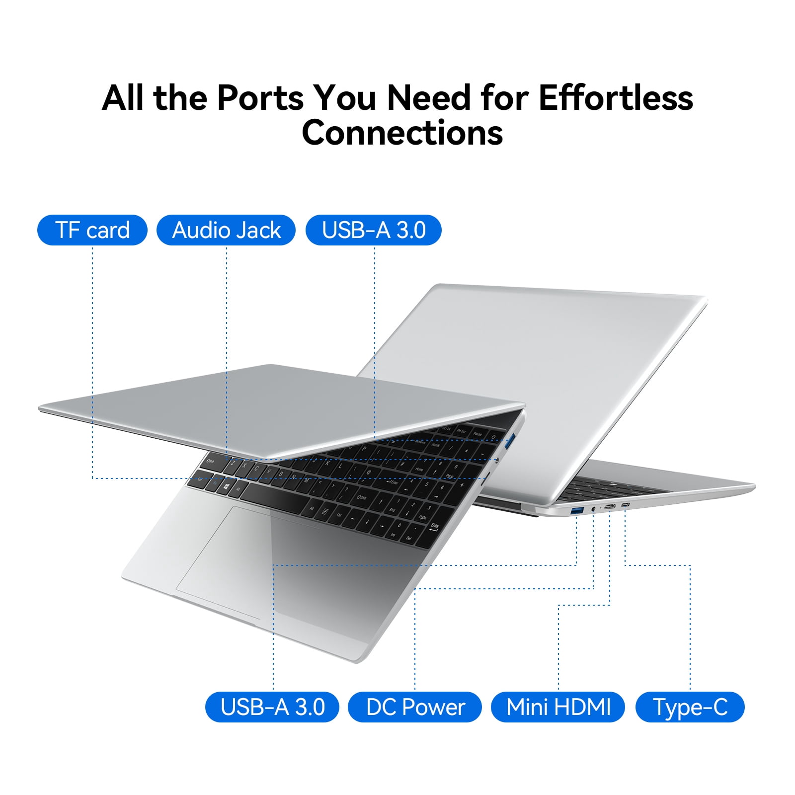 15.6 inch Portable Laptop, HD Display, Intel Quad-Core N100
