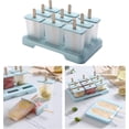 thumbnail image 3 of Moldes para paletas de helado, juego de moldes para paletas reutilizables para hacer tú mismo, moldes para helado con palito para congelar jugo de fruta o helado de yogur (9 rejillas, azul), 3 of 4