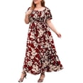 thumbnail image 3 of Frontwalk Ladies Sundress Ruffle Short Sleeve Summer Maxi Dresses Flowy Long Dress Women Casual Loose Floral Bohemian Plus Size Red 4XL, 3 of 6