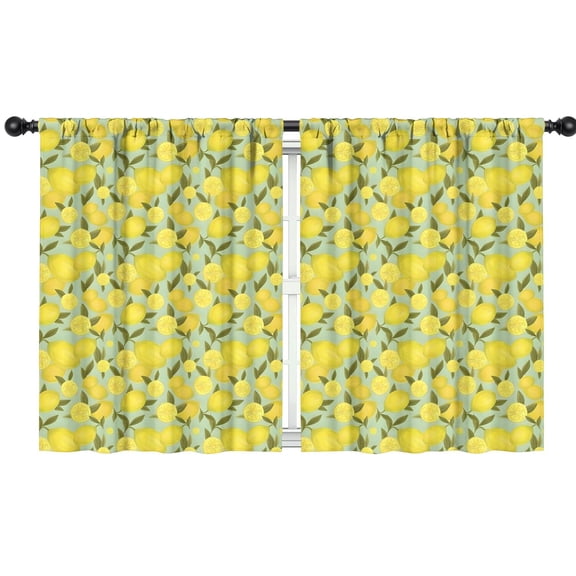 Blackout Kids Curtains,Yellow Lemon Fruit Slices LightGreen Pattern Childrens Insulated Curtains Set Of 2,Bedroom Essentials,Toddler Room Decor 42"x54"