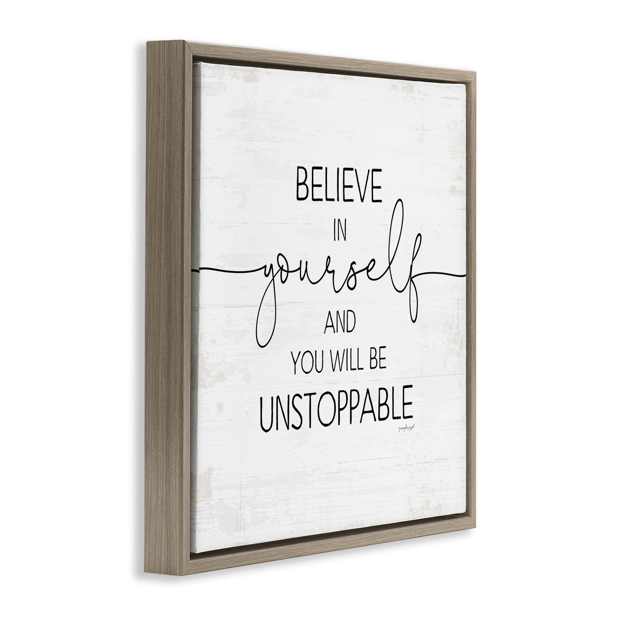 Stupell Industries Believe In Yourself Inspirational Typography Painting Brown Floater Framed Canvas Art Print Wall Art, 18 x 18