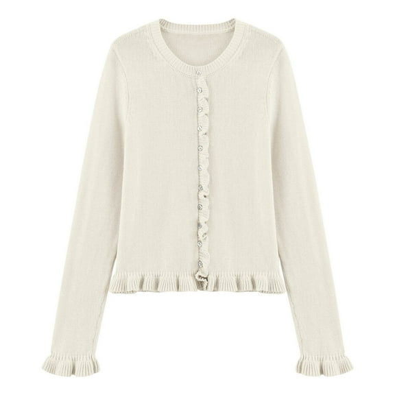 Cardigan Sweater for Women Long Sleeve Round Neck Knitted Button Up Cardigans for Women Open Front White Cardigan Early Fall Fashion