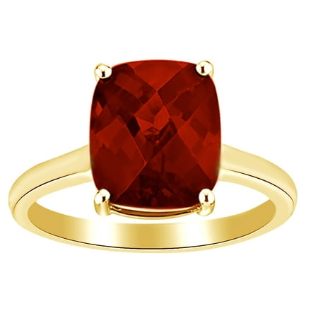 Cushion Cut Garnet Ring (5 Ct Cushion Cut Simulated Garnet Solitaire Ring in 14k Yellow Gold Over Sterling Silver Ring Size -)
