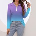 thumbnail image 6 of WTOBBY Women's Ombre Print Polo Shirt - Long Sleeve Casual V-Neck Zipper Detail Tops for Women, Spring Fall Fashion Comfort Stretch Gradient Design,Light Purple XL, 6 of 7