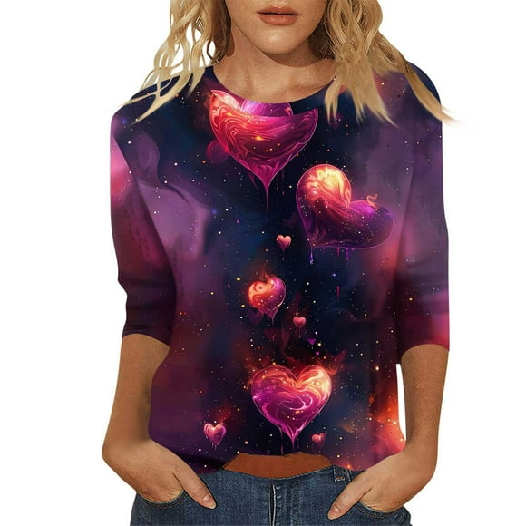 GZWYHT Valentines Outfits for Women T Shirts for Women Christmas Shirts For Women Xmas Print Tops Cotton Pullover Blouse Tunic Tshirts Couples Shirts Matching Couples Shirts Couples T-Shirts Purple L
