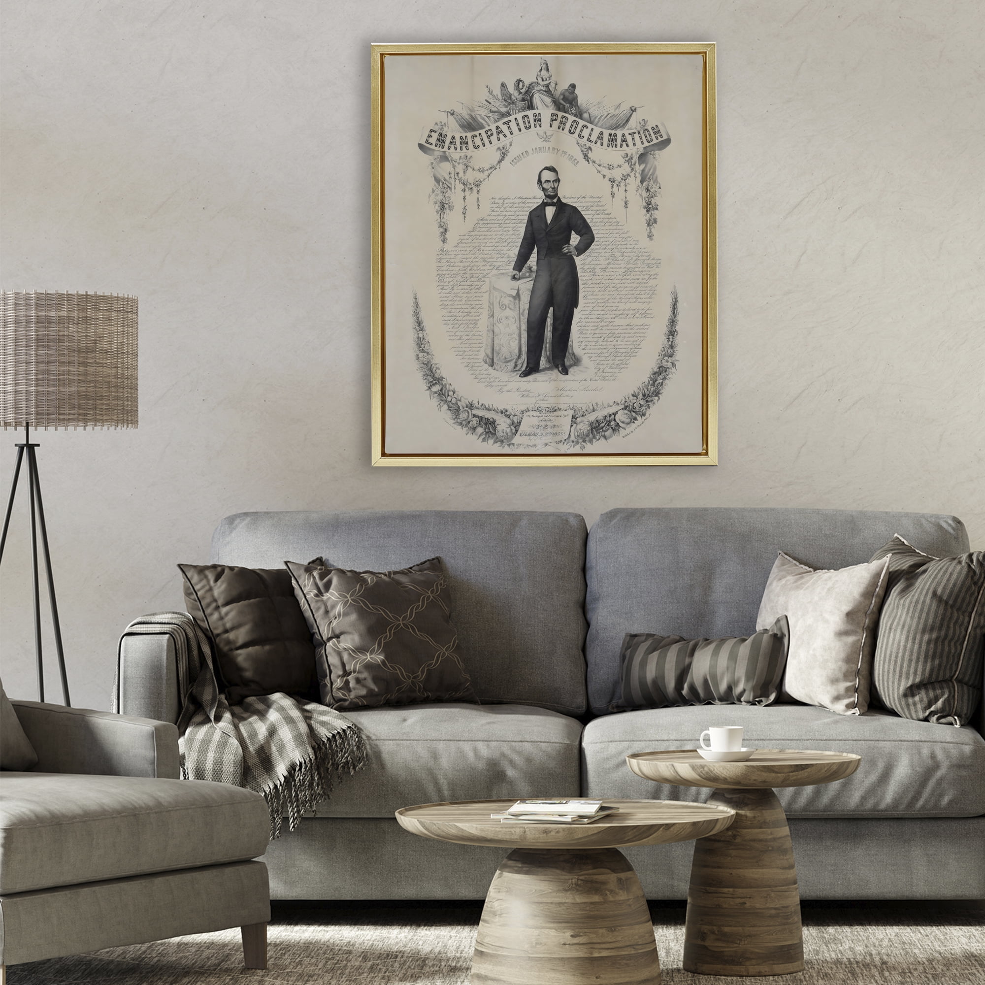 Stupell Industries Lincoln with Emancipation Proclamation Gold Framed Floater Canvas Wall Art, design by Arlington Prints
