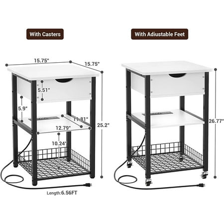 

CHUANGMANXING End Table with Charging Station Side Table with USB Ports and Outlets Modern Flip Top Nightstand with Movable Wheel 26.8 Tall Bedside Table Sofa Table for Living Room