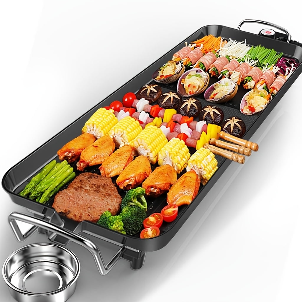 1500W Oblong Multifunctional Electric Baking Pan, 5-Gear Adjustable Temperature, Non-Stick Smokeless Design, 110V Indoor Electric Grill, Dishwasher Safe, Perfect for Fried Eggs,