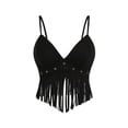 thumbnail image 4 of MEZZALL Women Fringe Sleeveless Spaghetti Strap Retro Hippie Cropped Tank Tops Summer Solid Color Cozy Ladies Camisole, 4 of 4