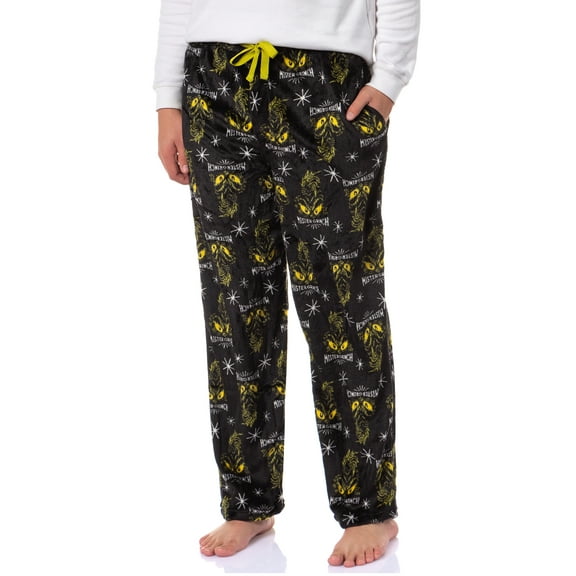 Dr Seuss How The Grinch Stole Christmas Mister Grinch Grumpy Eyes Holiday Soft Warm Plush Fleece Men's Pajama Pants