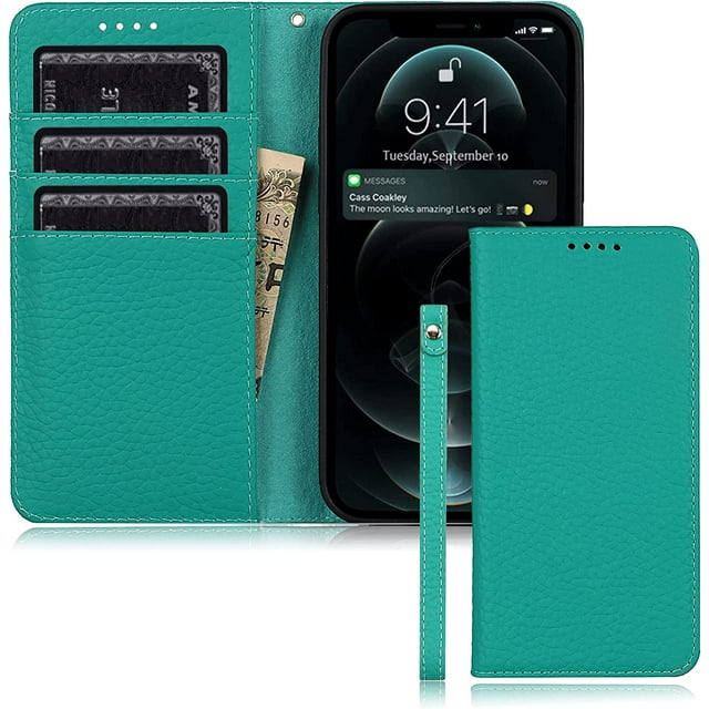 iPhone 12 Pro Max Flip Case Genuine Leather Premium Cow Leather Wallet Drop Protection Shockproof Cover 6.7 inch