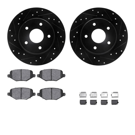 Dynamic Friction Company Rear Brake Rotors-Drilled and Slotted-Black with 5000 Advanced Brake Pads includes Hardware 8512-40097