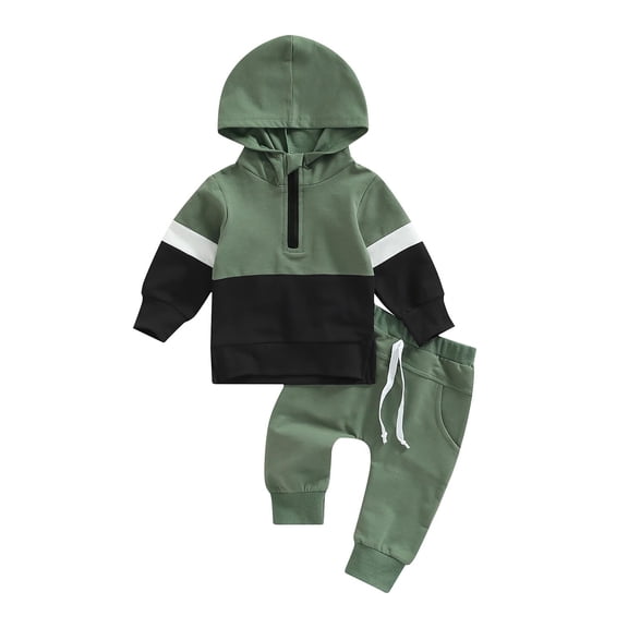 CONZONE Infant Boys Outfits 2 Piece Patchwork Long Sleeve Zip Up Hoodies Jogger Pants Set Soft Fall Winter Clothes for Kids