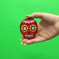thumbnail image 2 of Red Floral Sugar Skull Iron On Embroidered Patch, 2 of 2