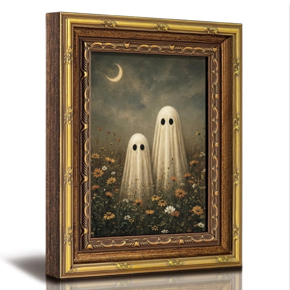 Vintage Gold Frame Ghost Halloween Wall Art Print, Spooky Decor