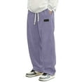 thumbnail image 2 of ZHOGXU Mens Casual Pants Drawstring Elastic Waisted Solid Color Corduroy Comfortable Trousers With Pockets For Daily Wear Light Purple L, 2 of 8