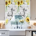 thumbnail image 2 of Swag Curtain Valances Sunflower Bee Kind Swag Valances for Kitchen Windows Watercolor Floral Green Leaves Plaid Short Topper Curtains Valance Tier Pair for Kitchen Bedroom Living Room 28"x36", 2 of 8