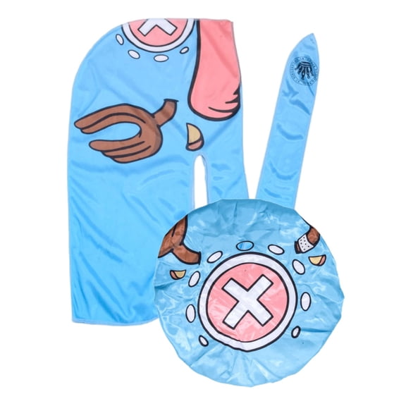 Anime Durag and Silk Bonnet 2pcs Set for Men Women, Silky Design Satin Fabric Comfort Compression, Tony Blue