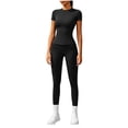 thumbnail image 6 of Womens 2 Piece Workout Set Athletic T-Shirt High Waist Leggings Activewear for Gym, Running Yoga Black XL(XL), 6 of 7