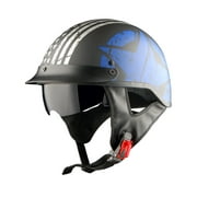 1Storm Motorcycle Half Face Helmet Mopeds Scooter Pilot with retractable Inner Smoked Visor HKY205V, Blue Flag
