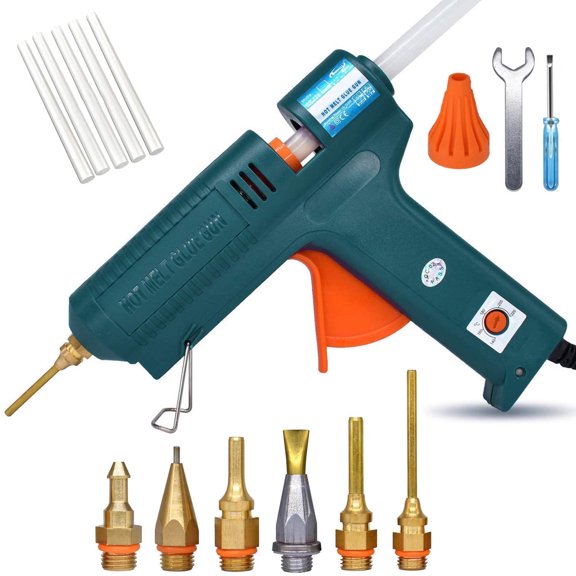 FEHNAGFull Size Hot Glue Gun, 150 Watts with 6 Copper Nozzles Temperature Adjustable Craft Repair Tool Professional Melting Glue Gun DIY Thermo Tool Include 5Pcs Highly Viscous Glue Sticks Luxury Set