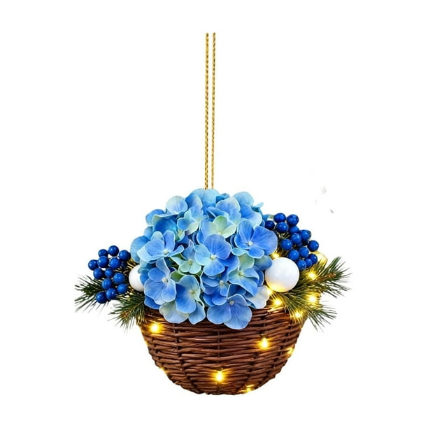 Adorno navideño de cesta de flores | Colgante acrílico plano 2D | Decoración festiva para árboles de Navidad, coronas y decoración del hogar | Diámetro de 3,14 pulgadas