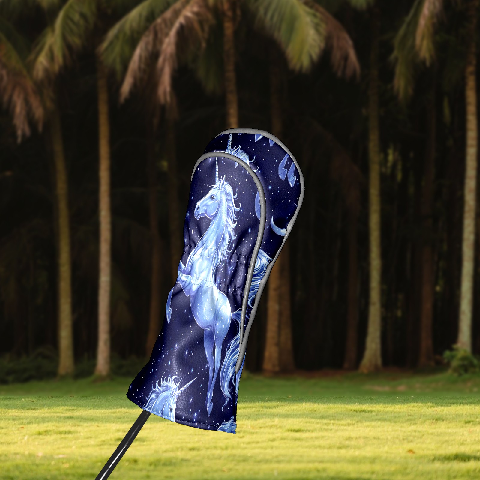 Golf Club Covers, Blue UnicornStar Premium PU Leather Driver Hybrid Putter Head Covers with Velvet Lining, Waterproof Golf Gifts for Men Women