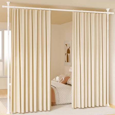 Room Divider Curtain Rods No Drilling, Adjustable 4-10Ft(H) Wall Divider for Room Separation, Heavy Duty Ceiling Curtain Rod, Freestanding Space Room Partition, White