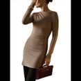 thumbnail image 2 of Vestido Corto Ajustado Básico de Punto de Larga para Mujer, de Otoño, para Fiesta, Cóctel o Noche Caqui S, 2 of 8