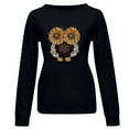 thumbnail image 3 of TIHLMK Sweatshirt Hoodies Women O-neck Lovely Owl Printing Comfortable Long Sleeves Sweatshirt Tops Black, 3 of 4