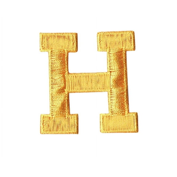 Alphabet Letter - H - Color Yellow - 2" Block Style - Iron On Embroidered Applique Patch