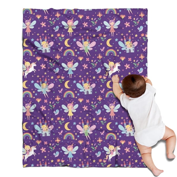 Purple Fairy Unicorn Pattern Blanket,Comfortable Soft Flannel Throw Blanket,All Season,Warm Lightweight Blankets for Sofa Bed Couch Living Room Chair,30"x40"