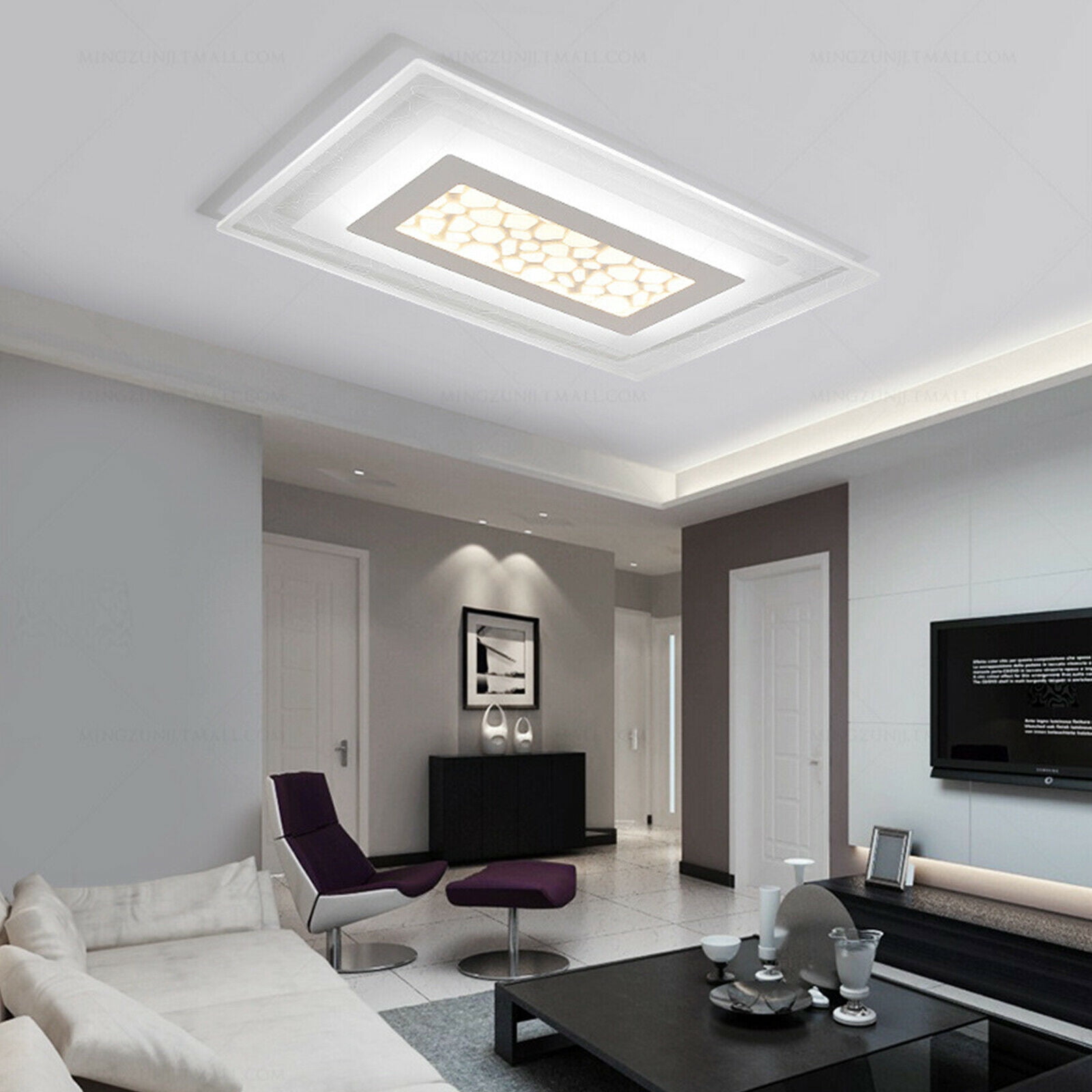 Loyalheartdy Acrylic Dimmable LED Ceiling Light, 35.4" 76W Flush Mount Chandelier Lamp Fixture w/Remote for Bedroom, Kitchen
